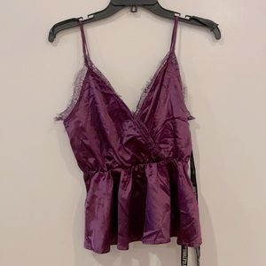 Purple Peplum Top with Lace Trim